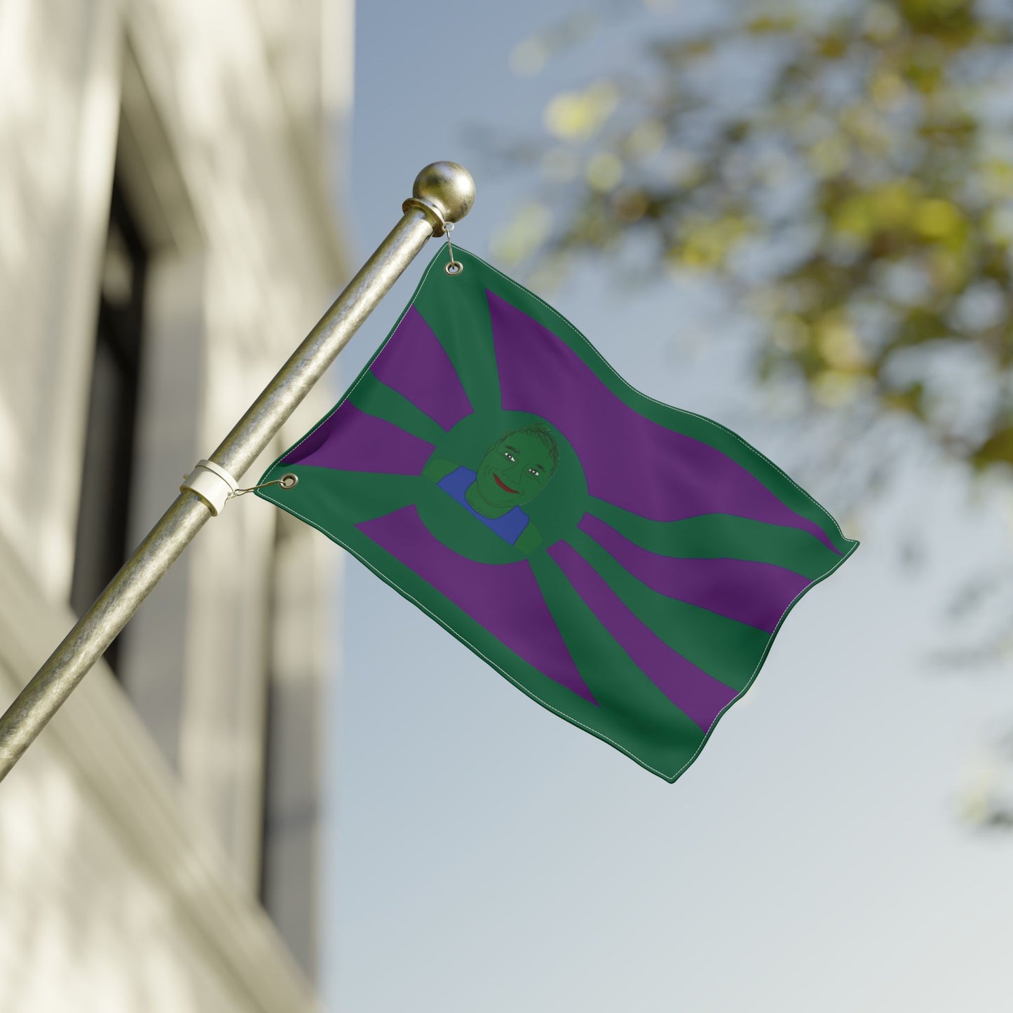 Green Smile Sunburst Flag — Double-Sided Decorative Outdoor Banner