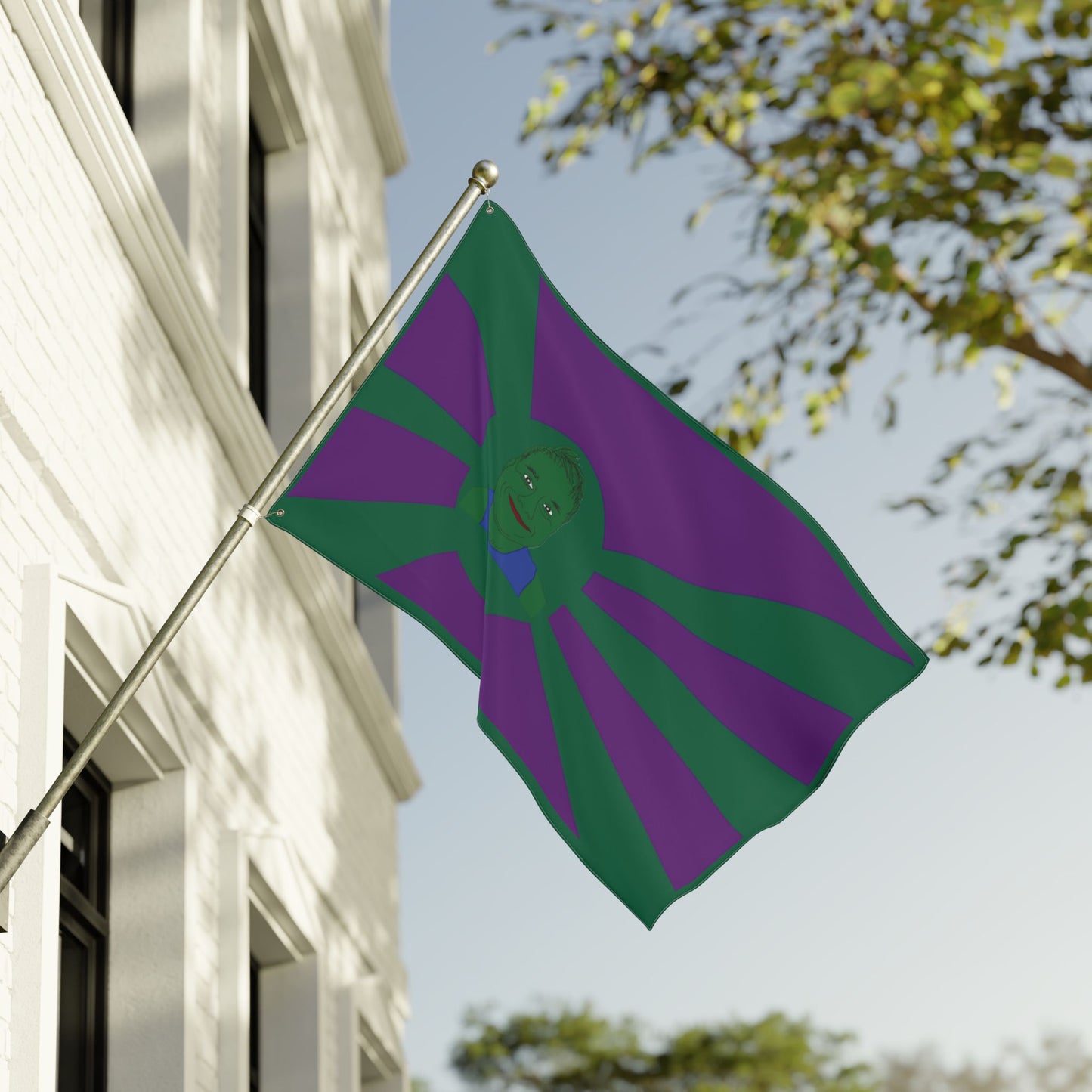 Green Smile Sunburst Flag — Double-Sided Decorative Outdoor Banner